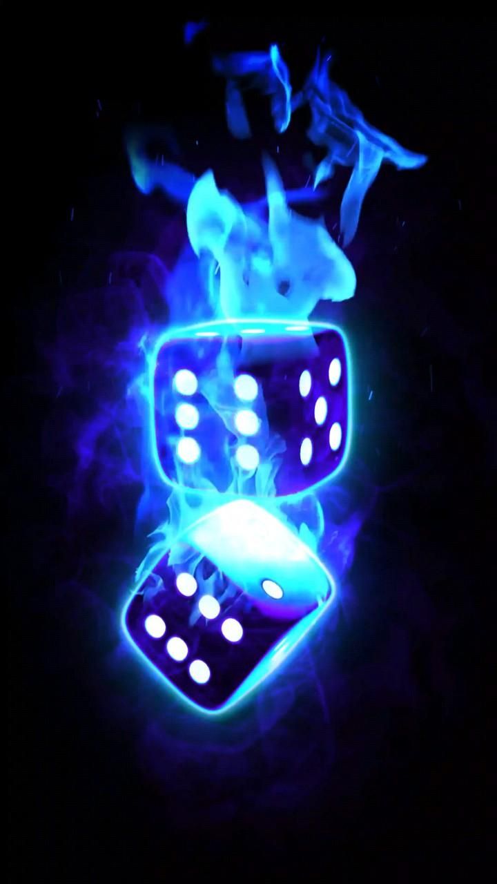 Dice engulfed in blue flame