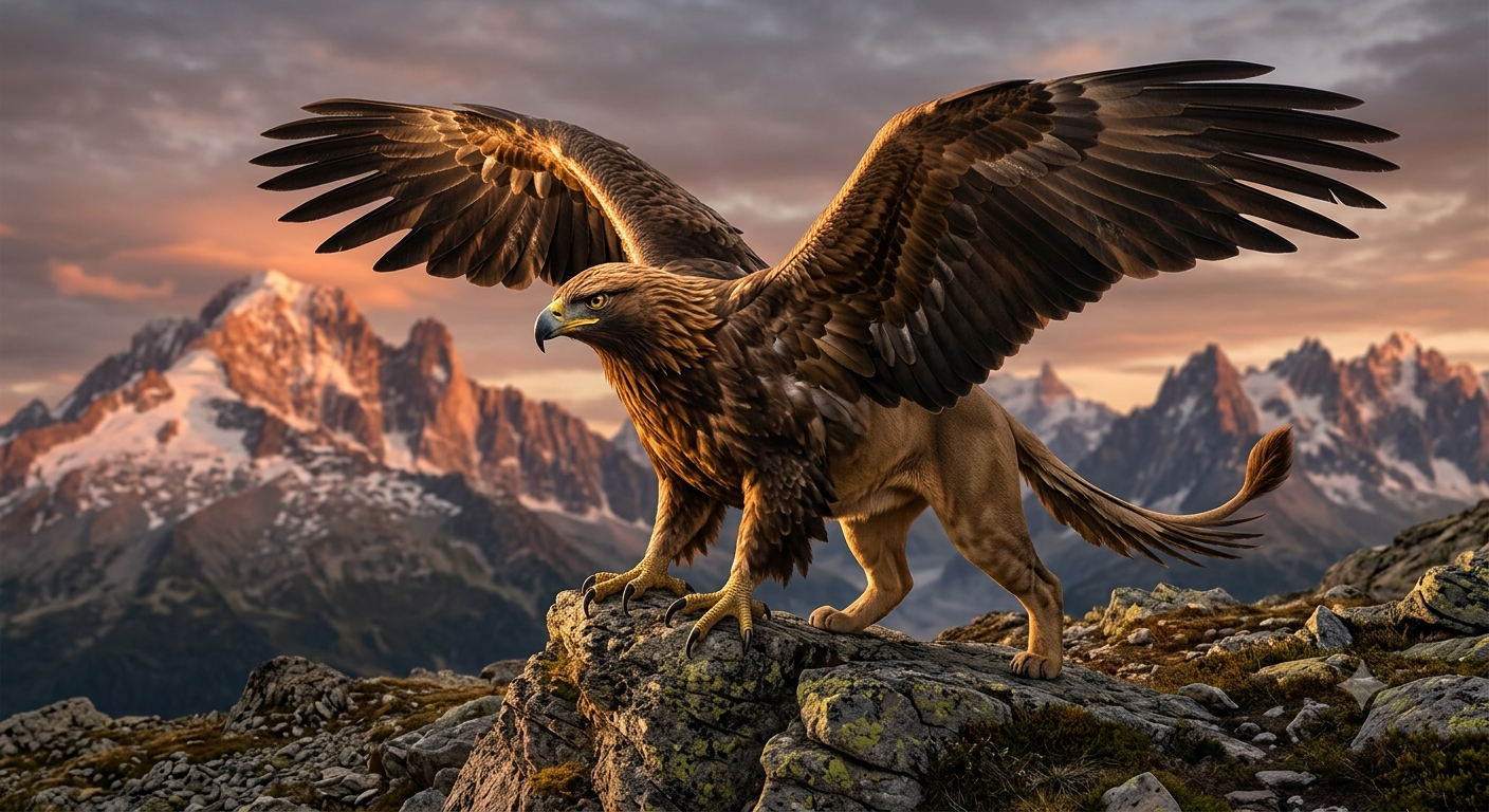 Griffin-like creature on a mountain ridge
