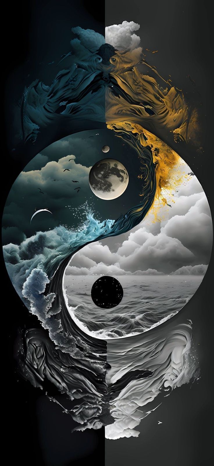 Yin-yang rendered as ocean and sky